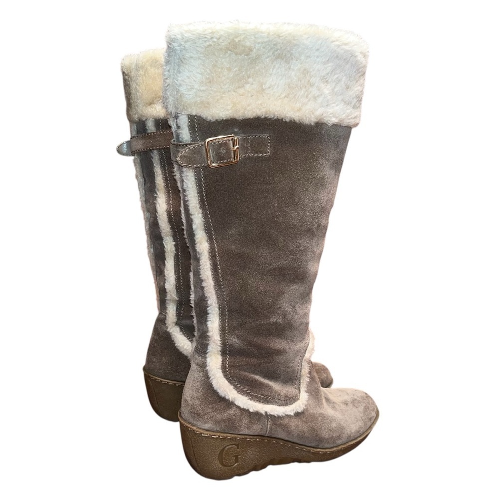 Guess Jefter Taupe Natural Suede Olive Green Tall Wedge Heel Boots Size 7.5 - Picture 6 of 13